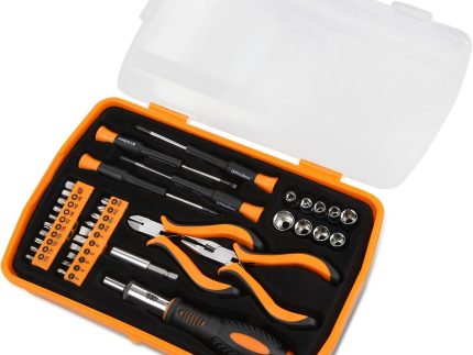 Tool Kit for Home 37Pcs, Home Repair Tool with Precision Screwdriver Socket and Ratchet Bit Driver Tool Set, All in One Plastic Storage Case for Garage, Warehouse, Auto Repair (Orange)