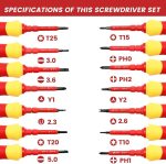 7-in-1 Magnetic Screwdriver Set, Red and Yellow, Insulated Handle, Chrome Vanadium Steel, 7.8 Inch Length, Interchangeable Tips, Electrician Tool Kit with Storage Case - Image 2