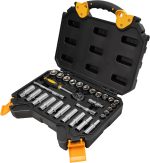 3/8" Drive Impact Small Socket Set, 30PCS Metric Deep/Shallow Socket Set, with Storage Box, Mechanics Tool Kit for Garage, Car, Motorcycle & Bicycle Repair, Extension Bar, Universal Joint