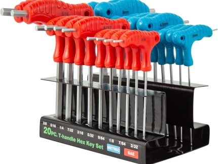 20-piece T-Handle Allen Hex Key Wrench Set, Long Arm Ball-head Design, Metric (2mm-10mm), Imperial (3/32"-3/8")