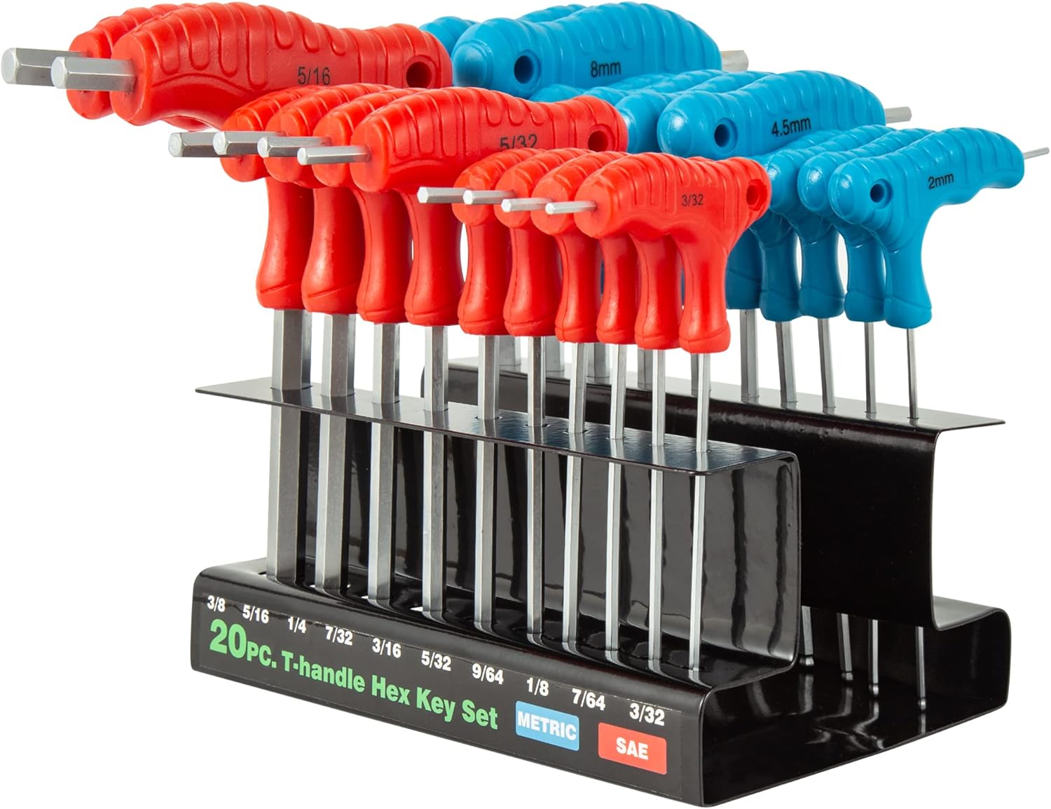 71Vr5Ktm3EL._AC_SL1500_.jpg 20-piece T-Handle Allen Hex Key Wrench Set, Long Arm Ball-head Design, Metric (2mm-10mm), Imperial (3/32"-3/8") - Image 1